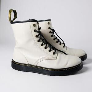 Dr. Martens Zavala White Leather Lace-Up Combat Boots – Women’s 10